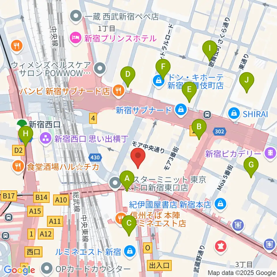 HMVレコードショップ新宿ALTA周辺のコンビニエンスストア一覧地図