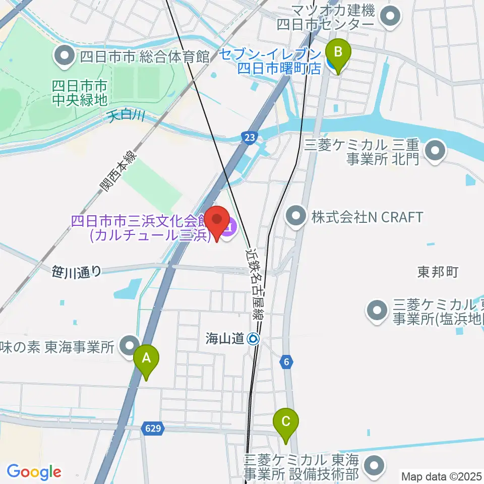 四日市市三浜文化会館 カルチュール三浜周辺のコンビニエンスストア一覧地図