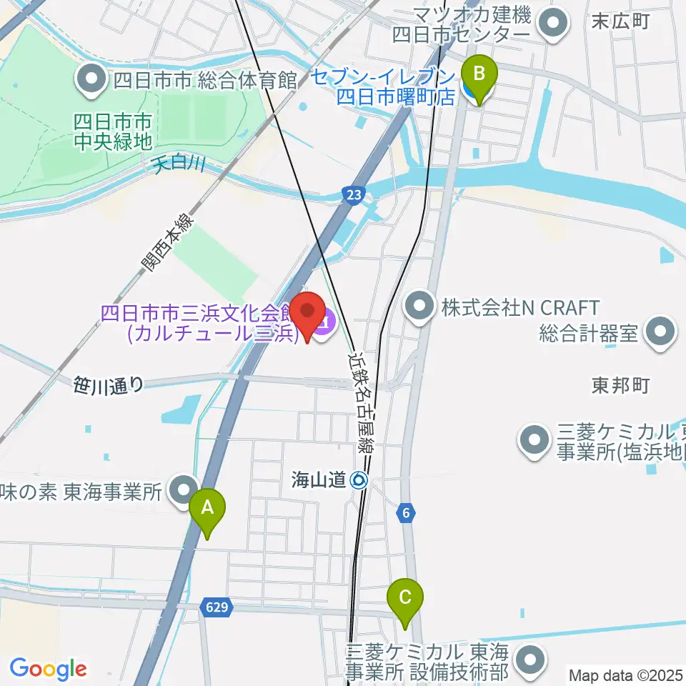 四日市市三浜文化会館 カルチュール三浜周辺のコンビニエンスストア一覧地図