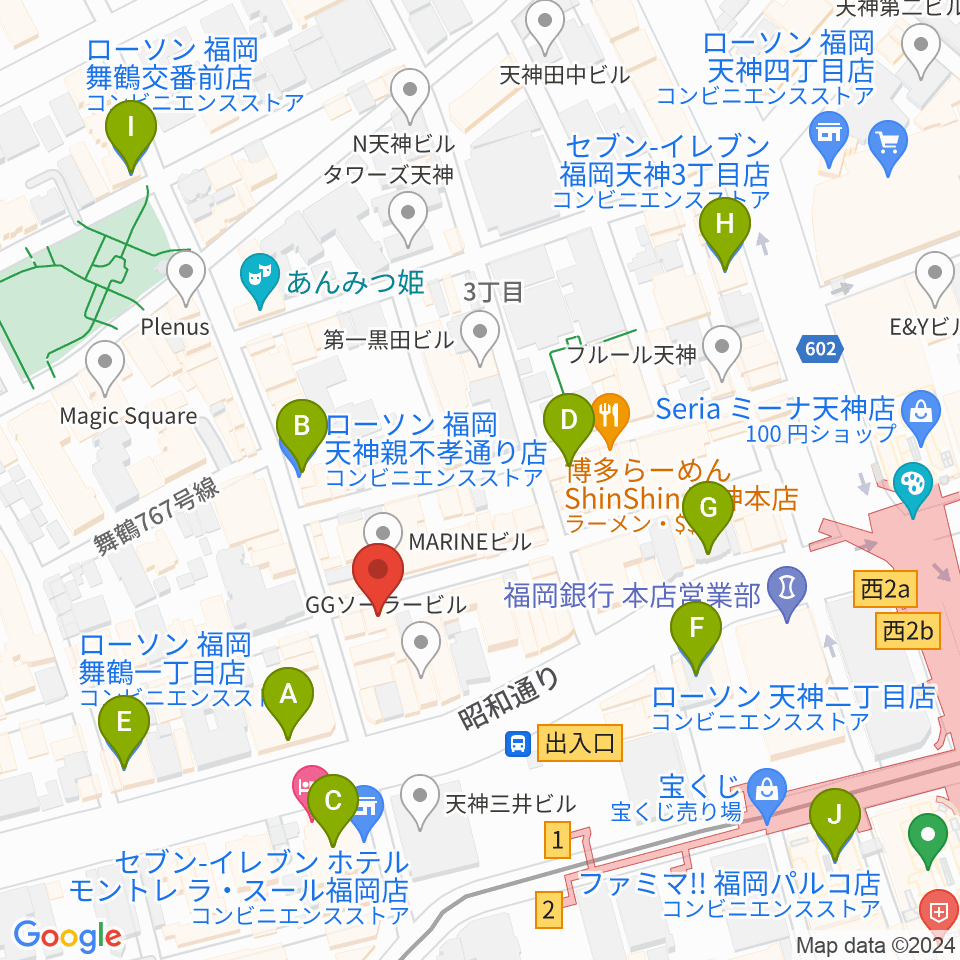 サウンドブギー天神親不孝通り店周辺のコンビニエンスストア一覧地図