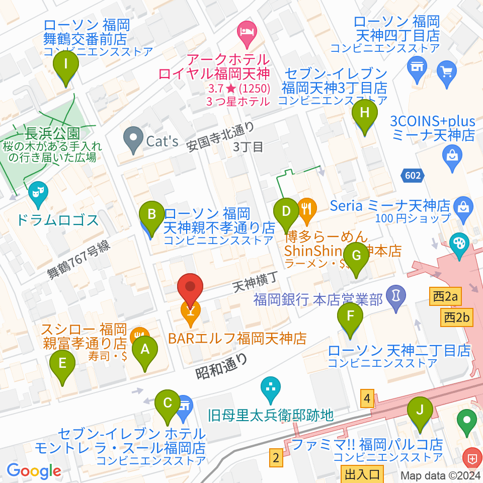 サウンドブギー天神親不孝通り店周辺のコンビニエンスストア一覧地図