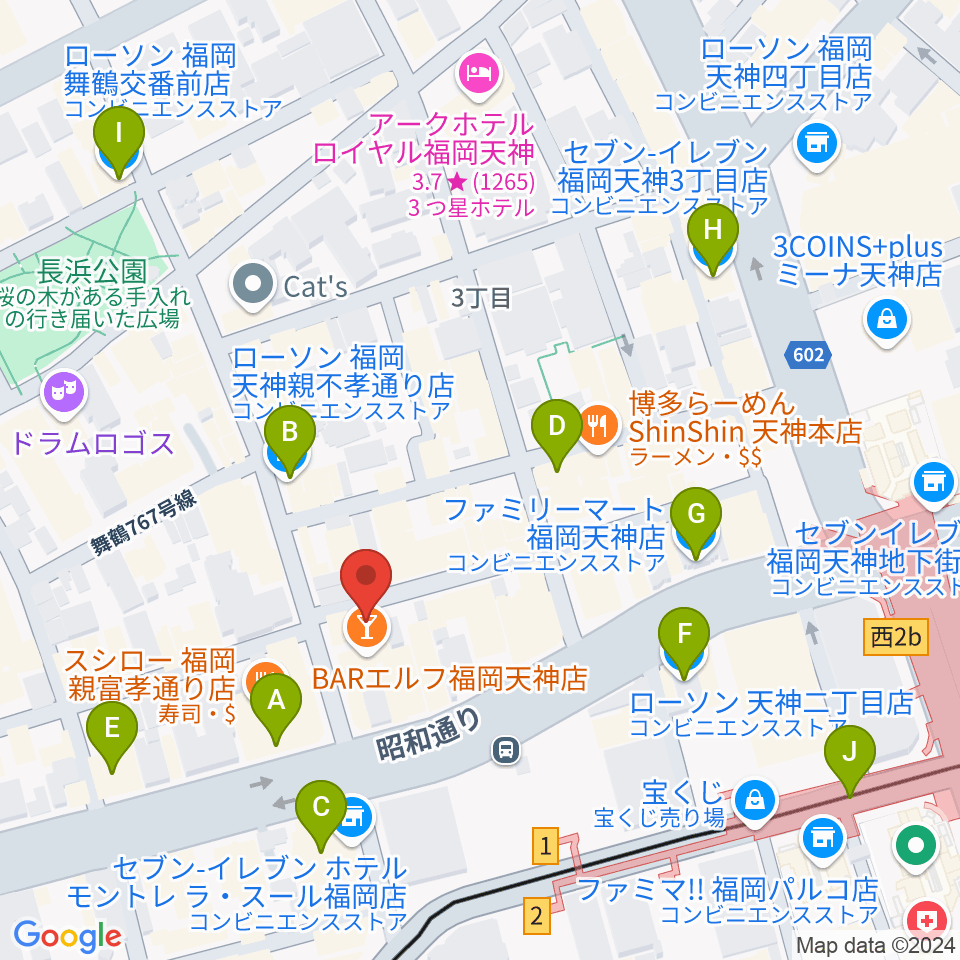 サウンドブギー天神親不孝通り店周辺のコンビニエンスストア一覧地図