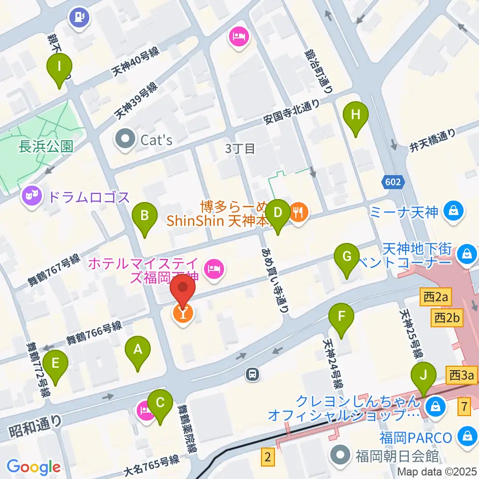 サウンドブギー天神親不孝通り店周辺のコンビニエンスストア一覧地図