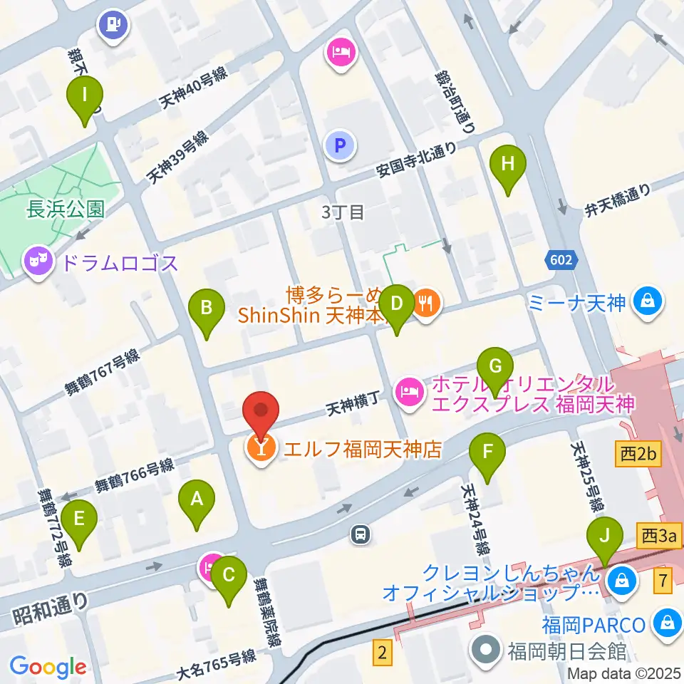サウンドブギー天神親不孝通り店周辺のコンビニエンスストア一覧地図
