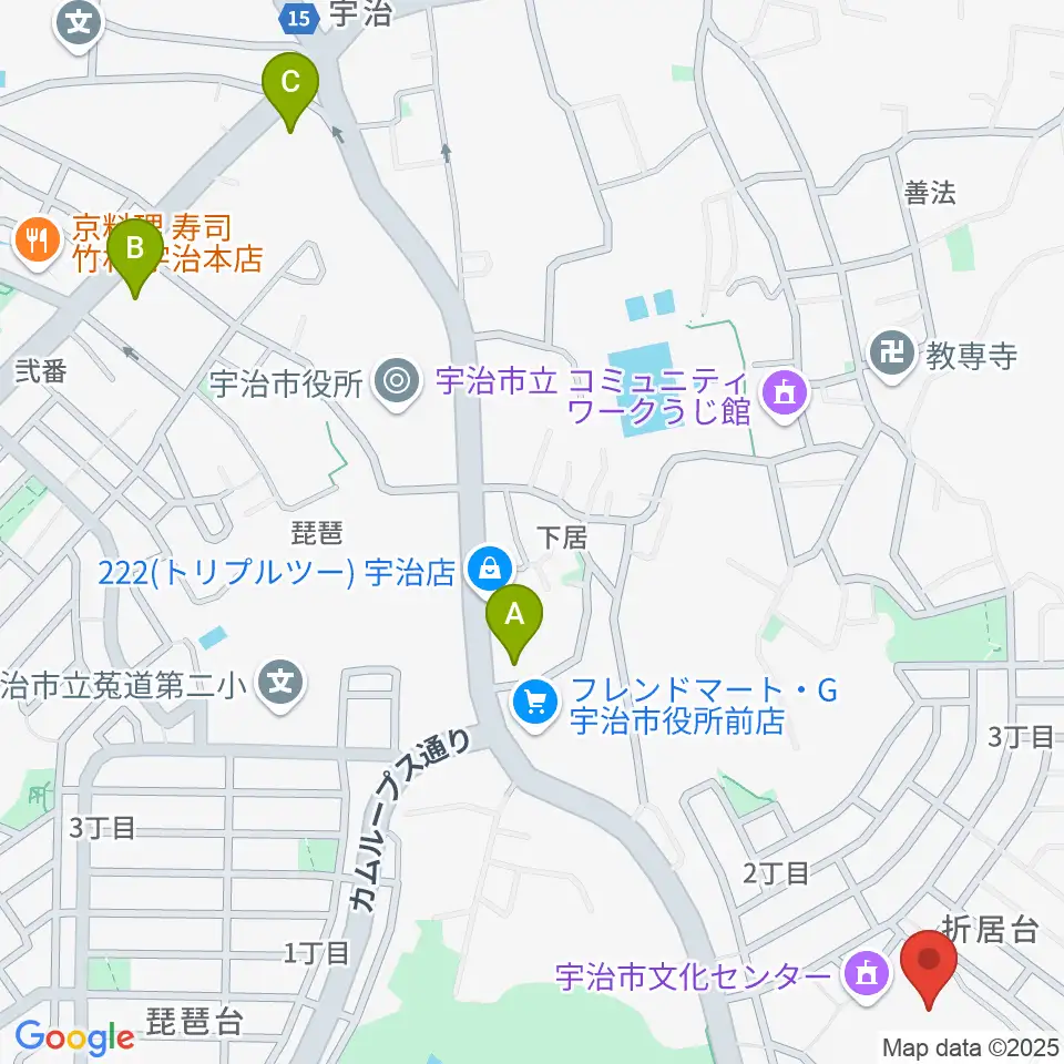宇治市文化会館周辺のコンビニエンスストア一覧地図