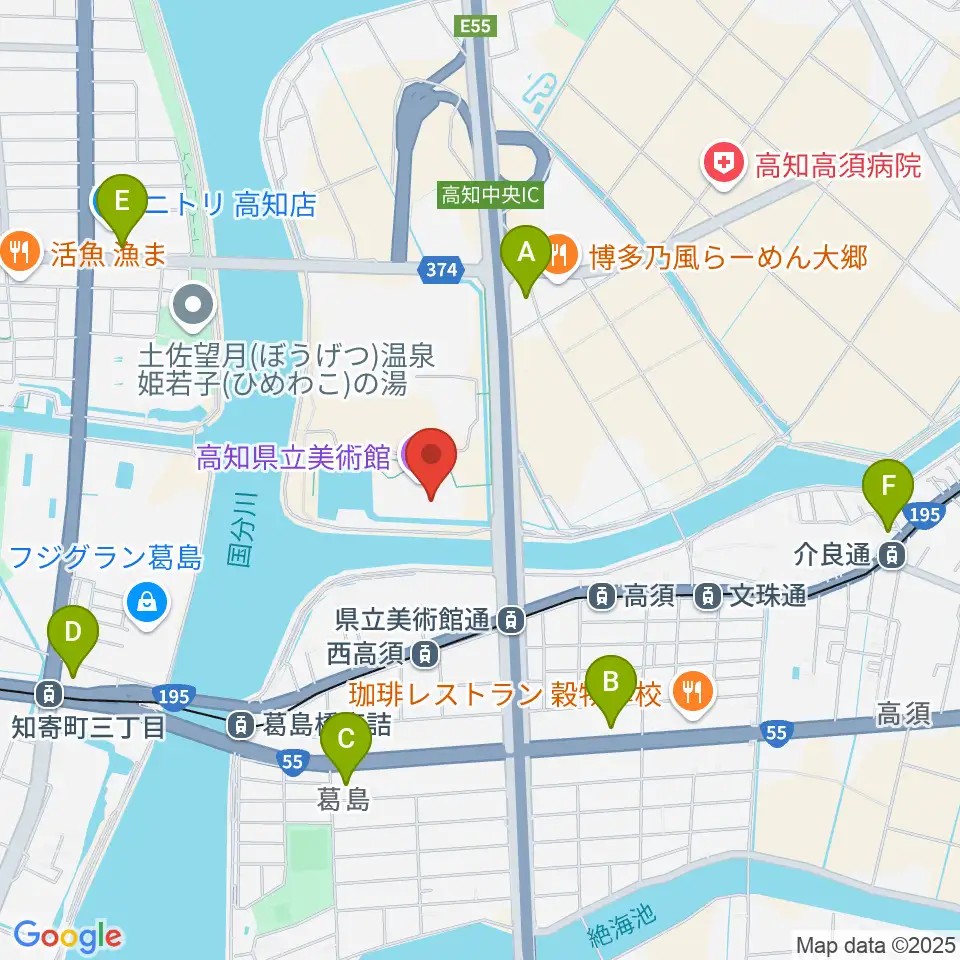 高知県立美術館周辺のコンビニエンスストア一覧地図