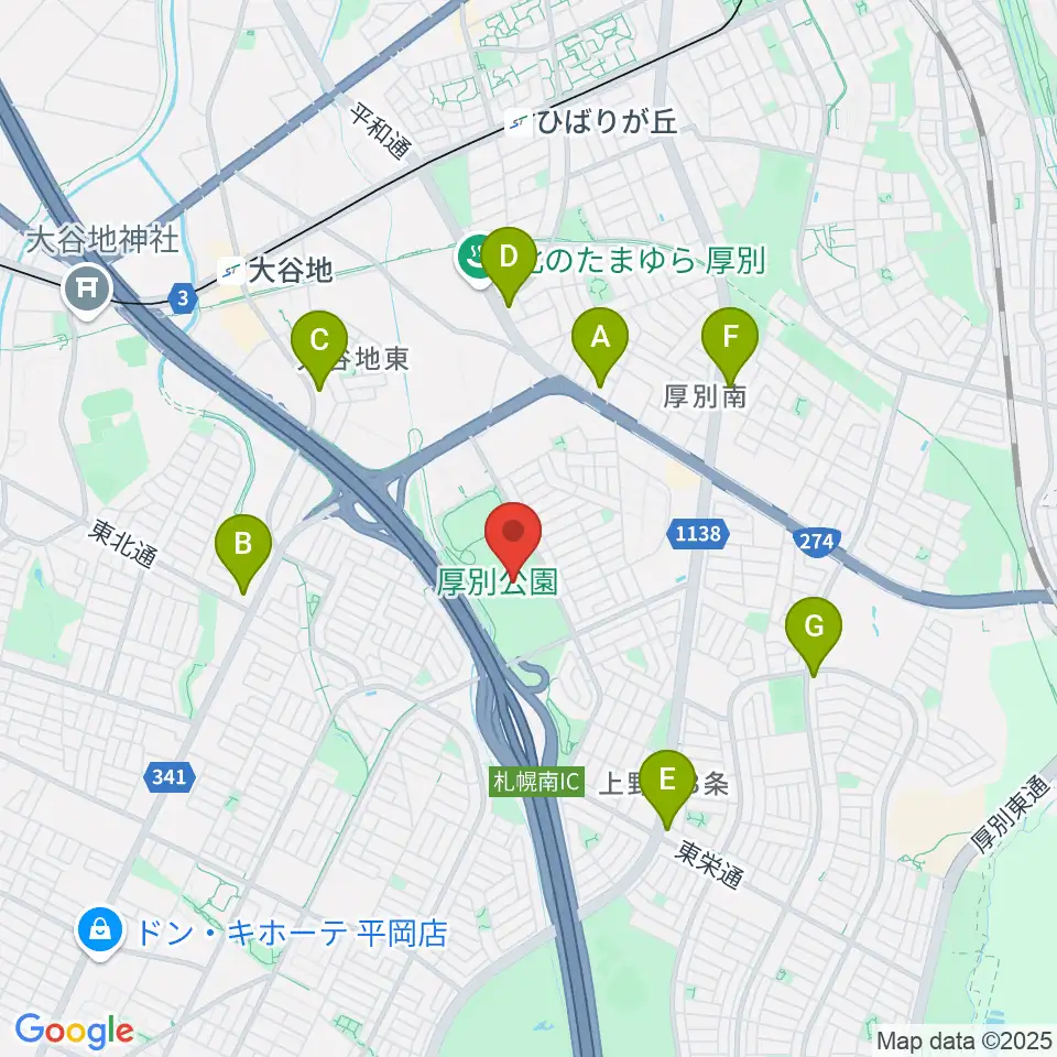 厚別公園競技場周辺のコンビニエンスストア一覧地図