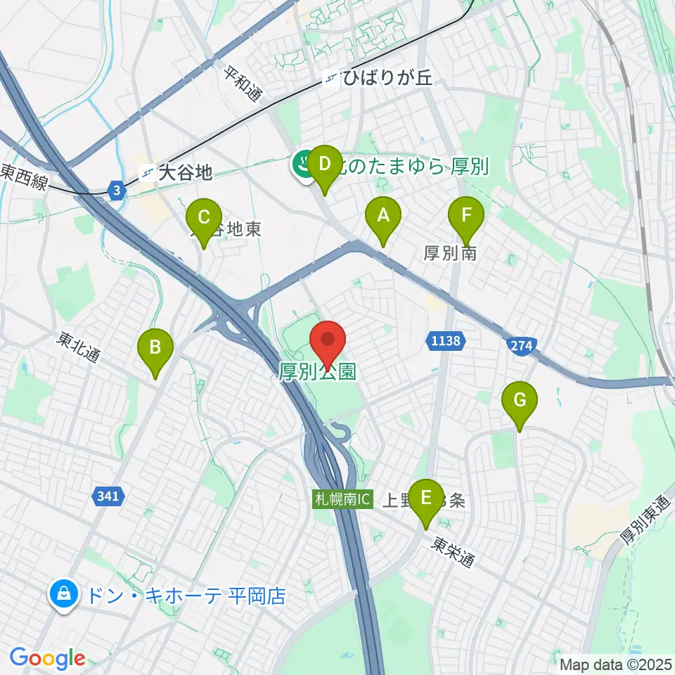 厚別公園競技場周辺のコンビニエンスストア一覧地図