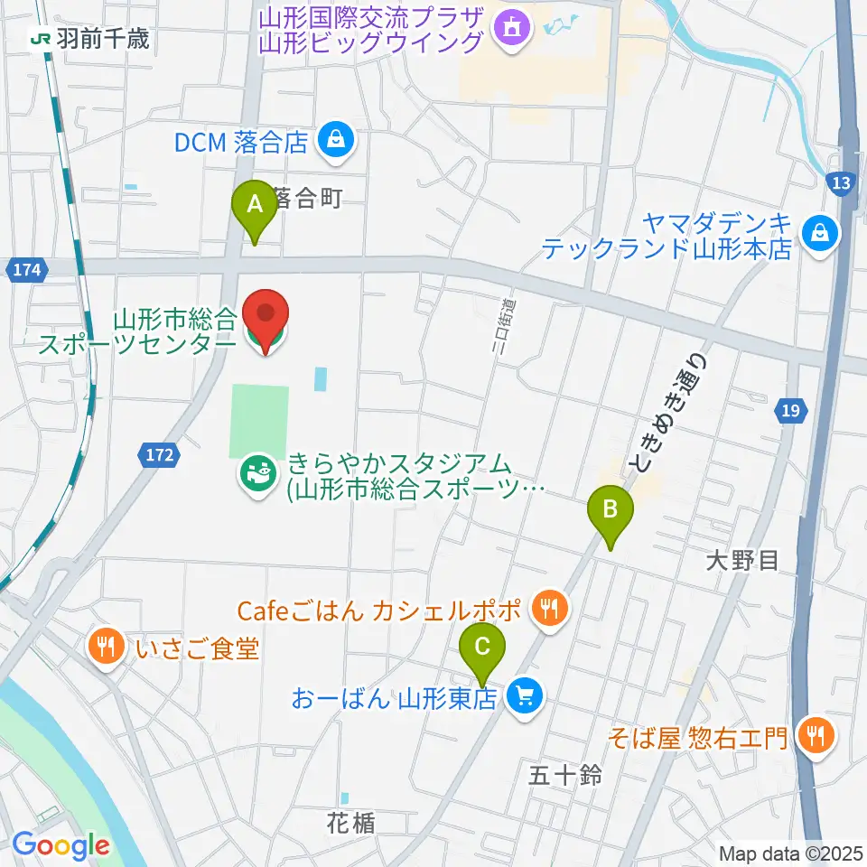 山形市総合スポーツセンター周辺のコンビニエンスストア一覧地図