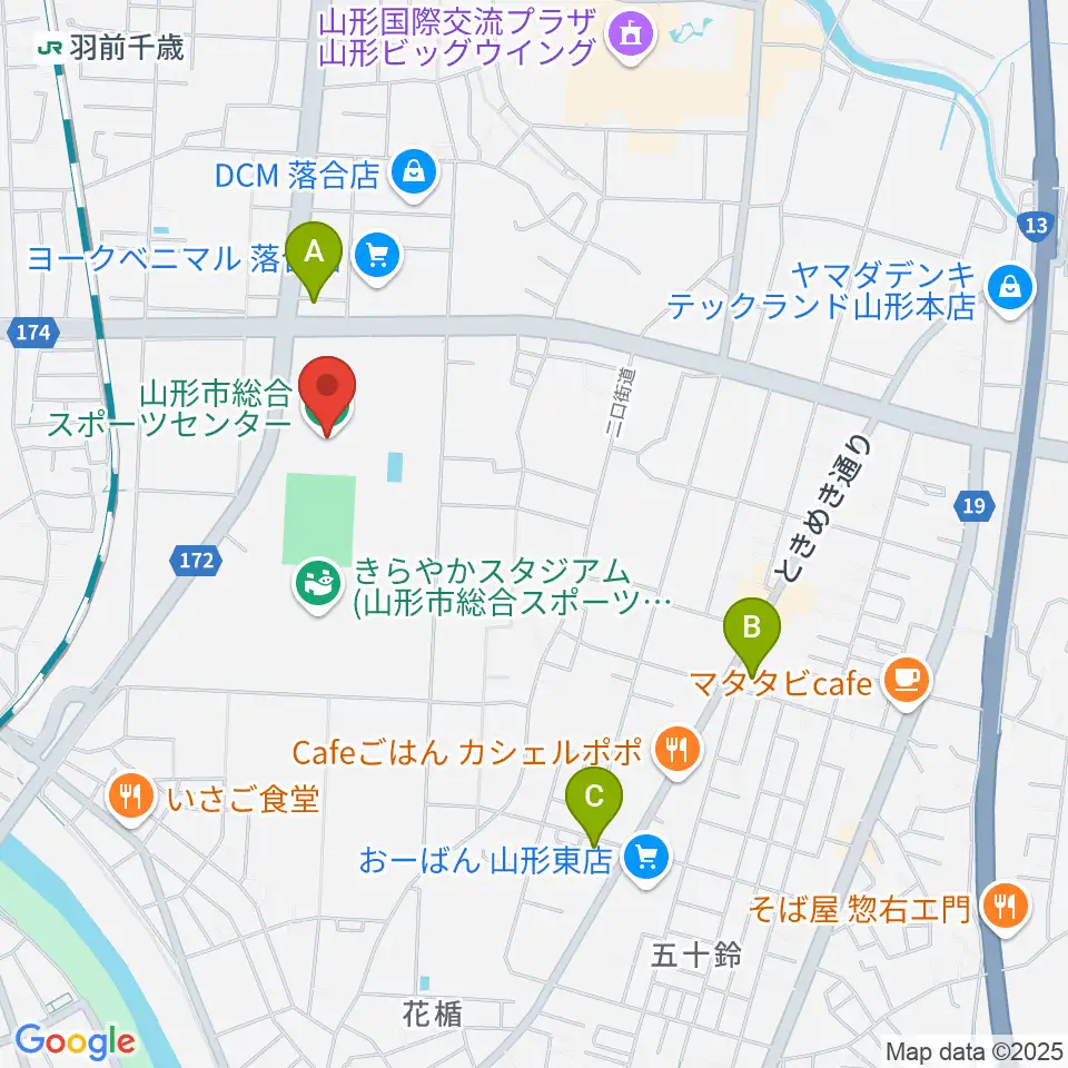 山形市総合スポーツセンター周辺のコンビニエンスストア一覧地図