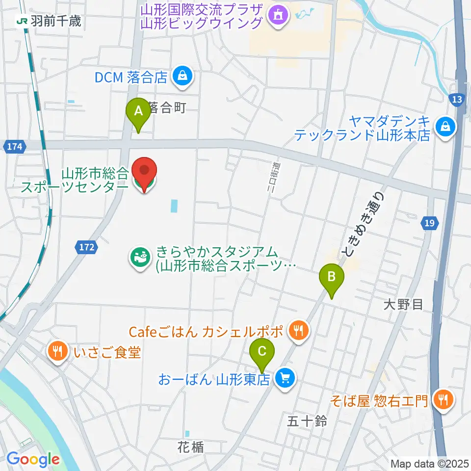 山形市総合スポーツセンター周辺のコンビニエンスストア一覧地図