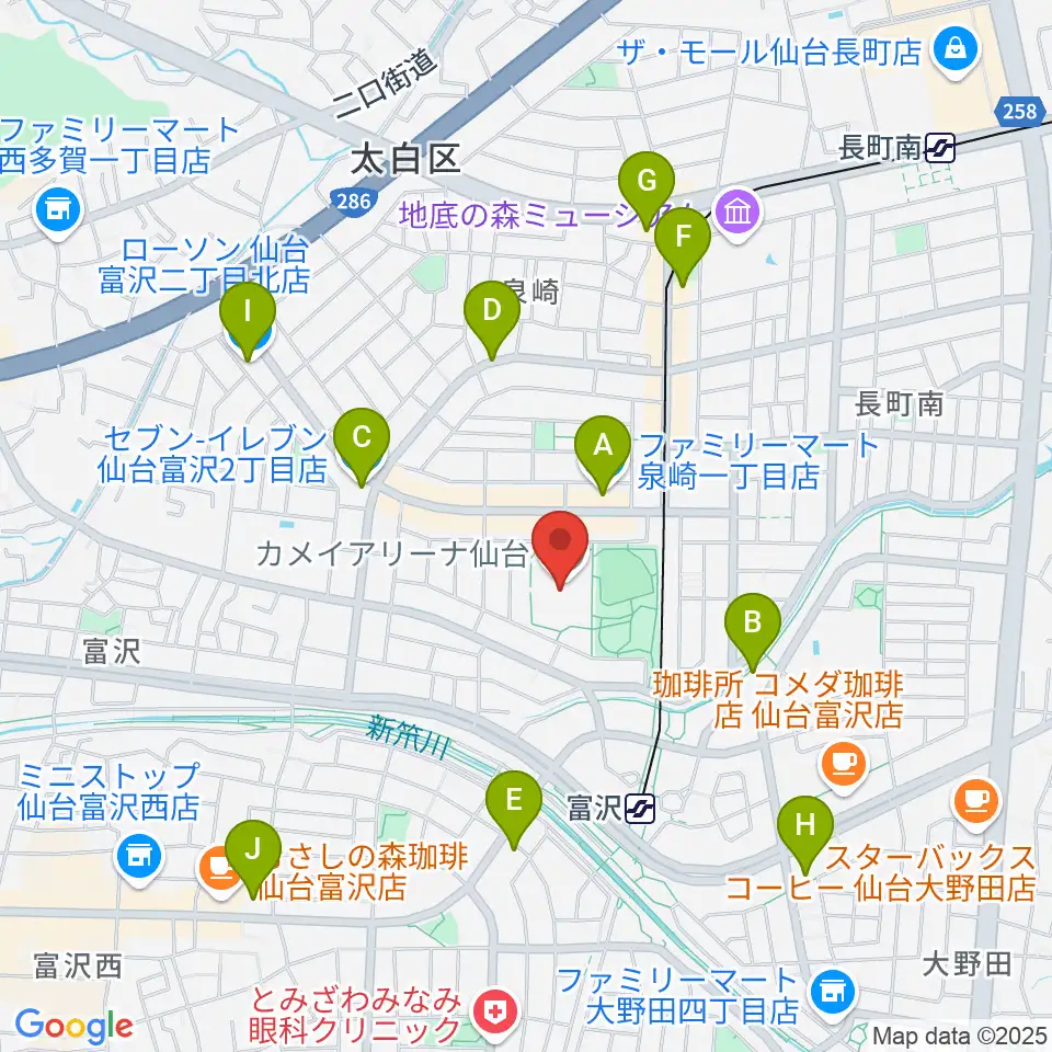 カメイアリーナ仙台周辺のコンビニエンスストア一覧地図