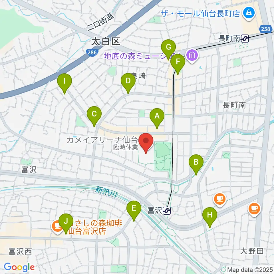 カメイアリーナ仙台周辺のコンビニエンスストア一覧地図