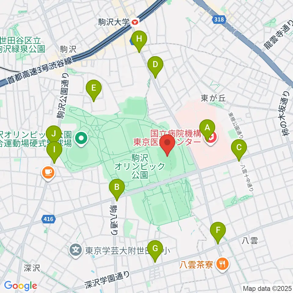 駒沢オリンピック公園陸上競技場周辺のコンビニエンスストア一覧地図