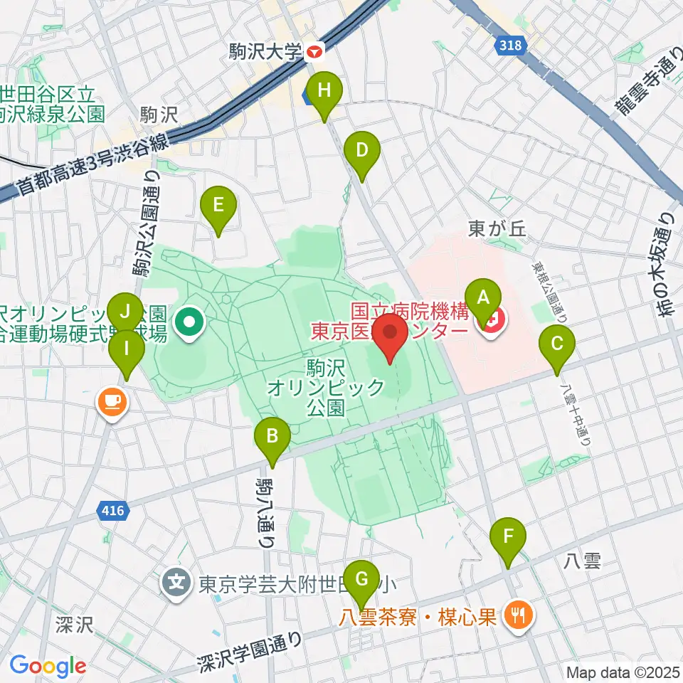 駒沢オリンピック公園陸上競技場周辺のコンビニエンスストア一覧地図