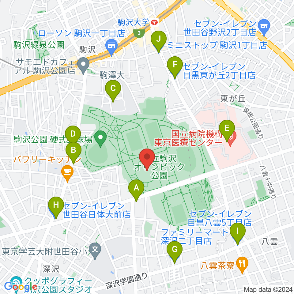駒沢オリンピック公園体育館周辺のコンビニエンスストア一覧地図