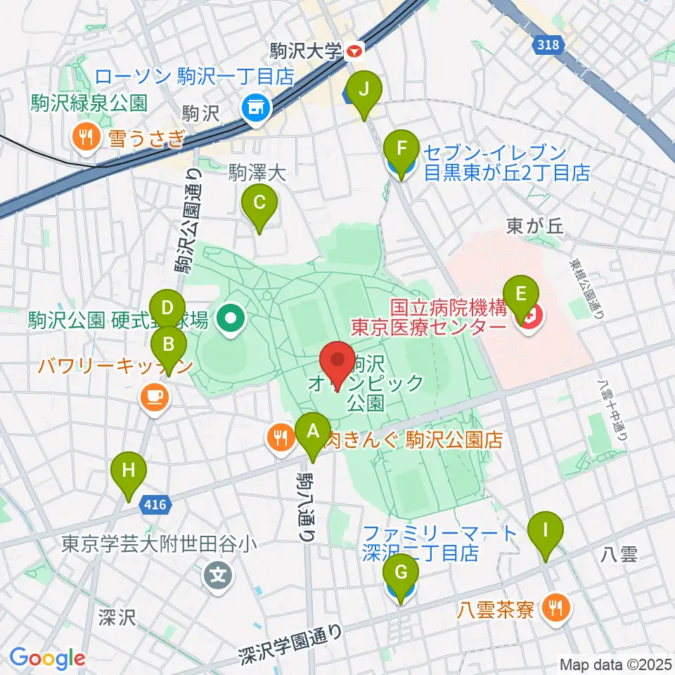 駒沢オリンピック公園体育館周辺のコンビニエンスストア一覧地図
