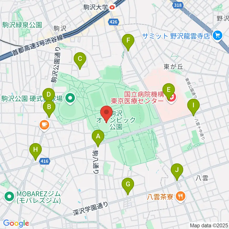駒沢オリンピック公園体育館周辺のコンビニエンスストア一覧地図