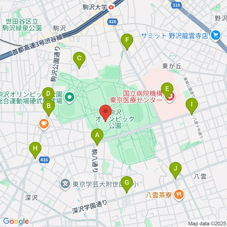 駒沢オリンピック公園体育館周辺のコンビニエンスストア一覧地図