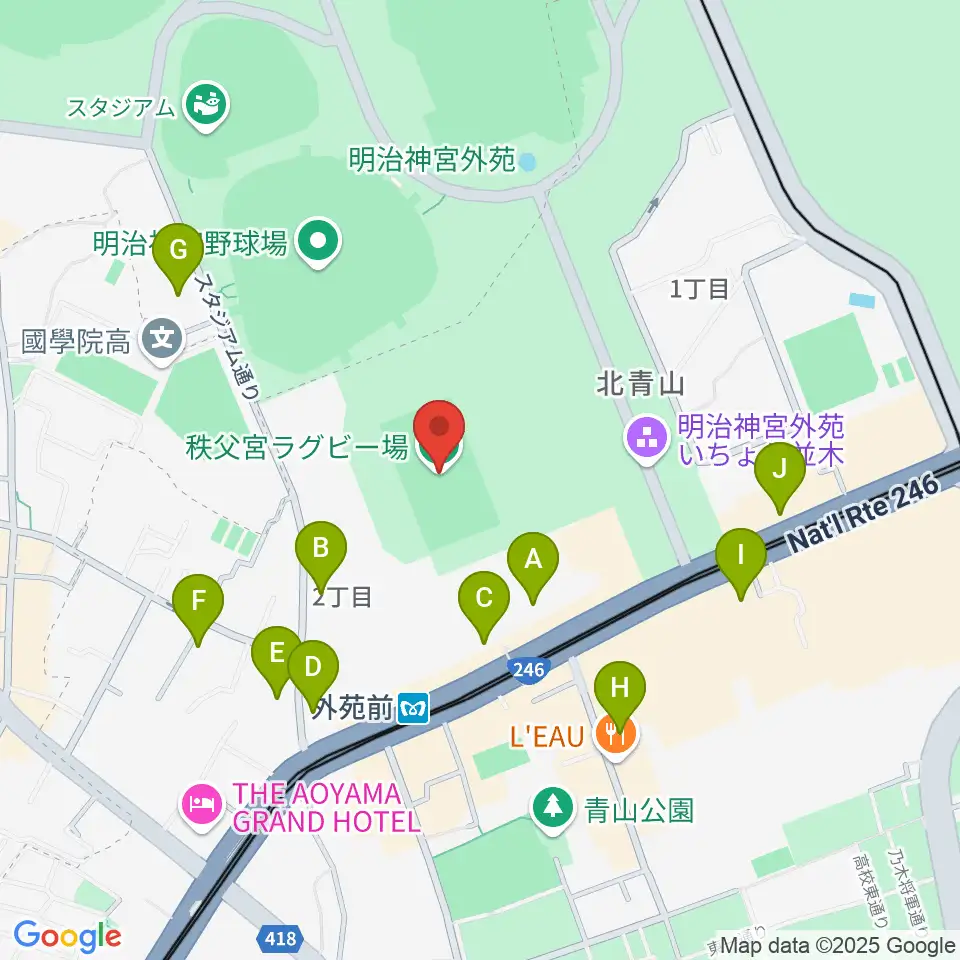 秩父宮ラグビー場周辺のコンビニエンスストア一覧地図