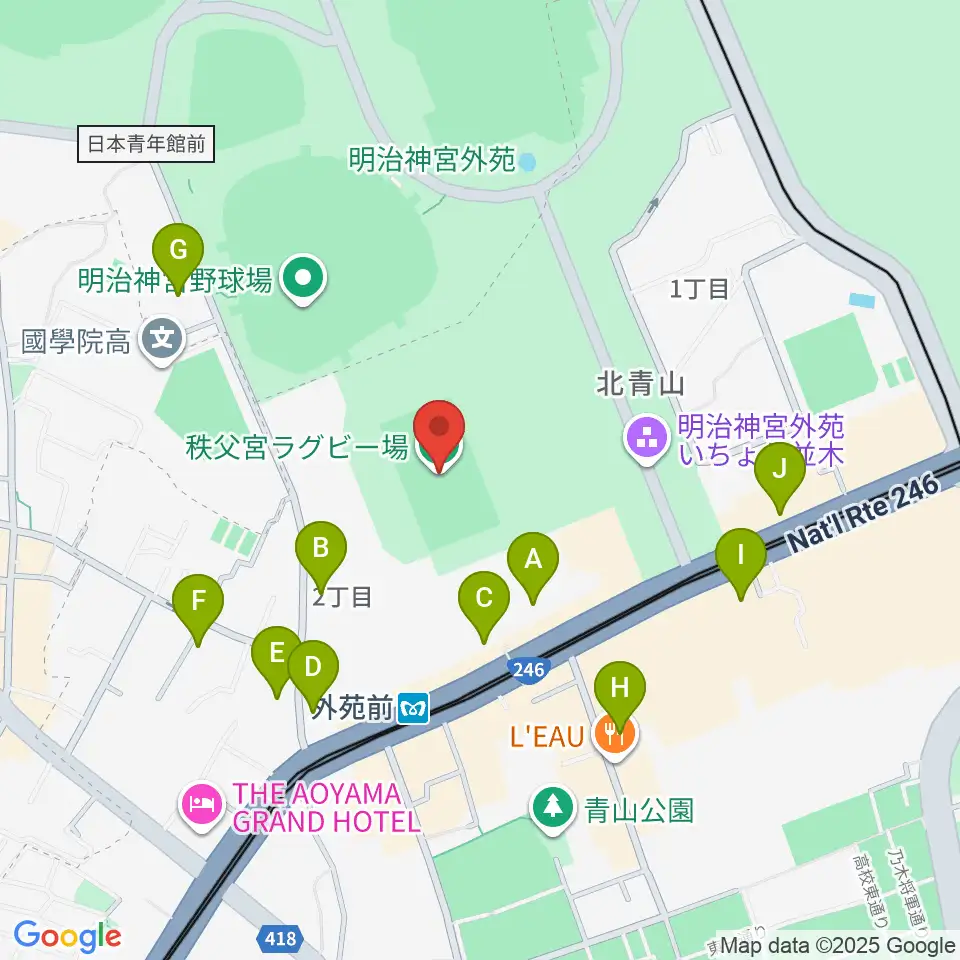 秩父宮ラグビー場周辺のコンビニエンスストア一覧地図