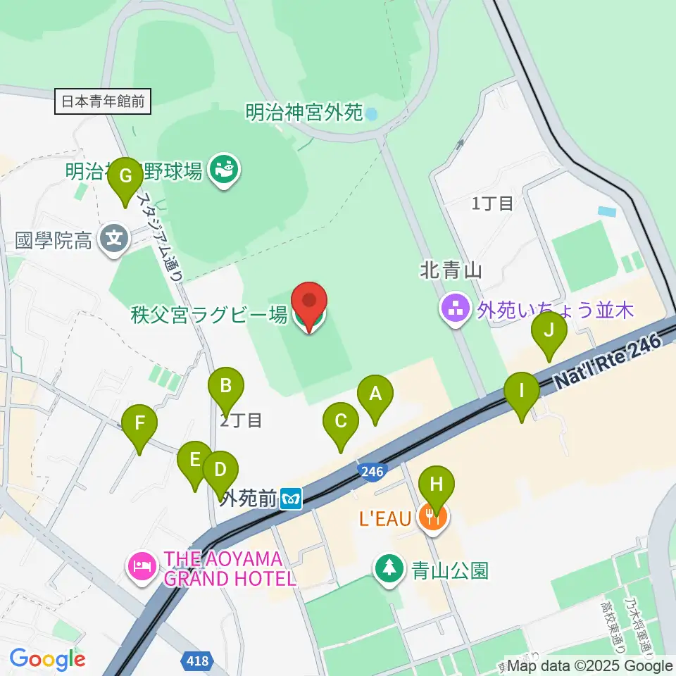 秩父宮ラグビー場周辺のコンビニエンスストア一覧地図