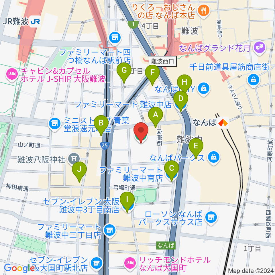 エディオンアリーナ大阪周辺のコンビニエンスストア一覧地図