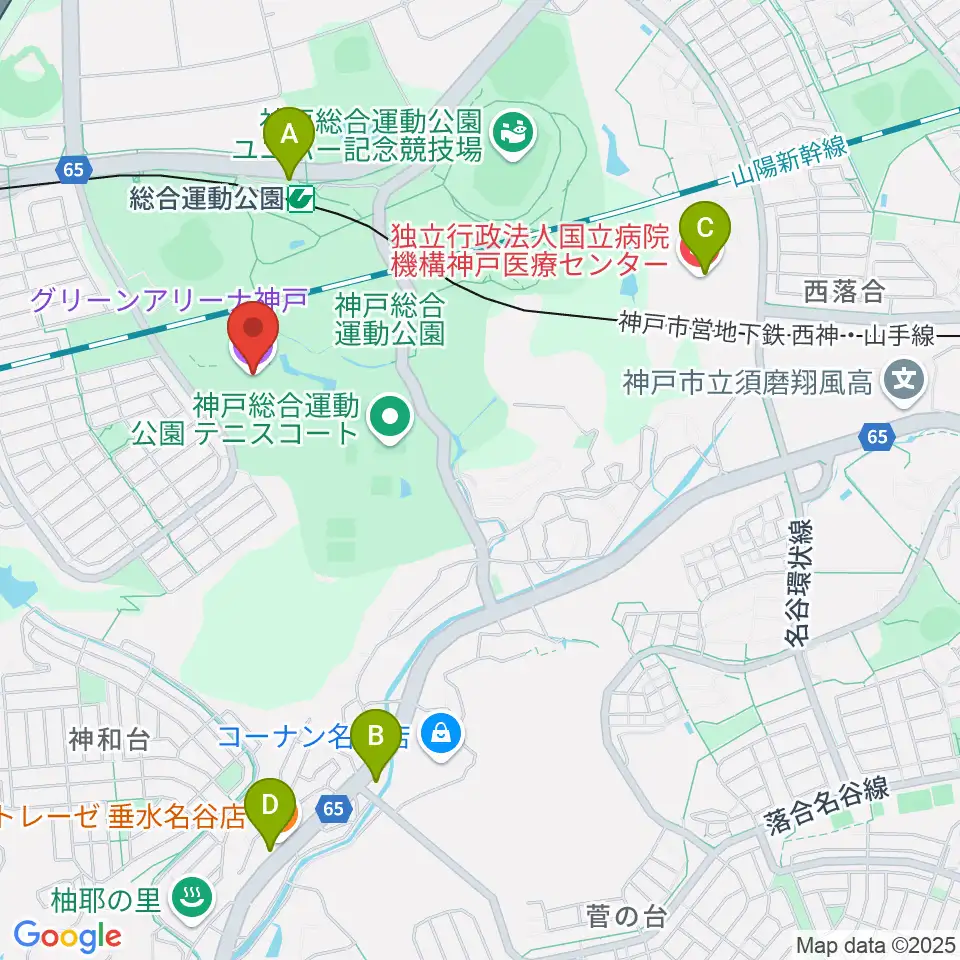 グリーンアリーナ神戸周辺のコンビニエンスストア一覧地図