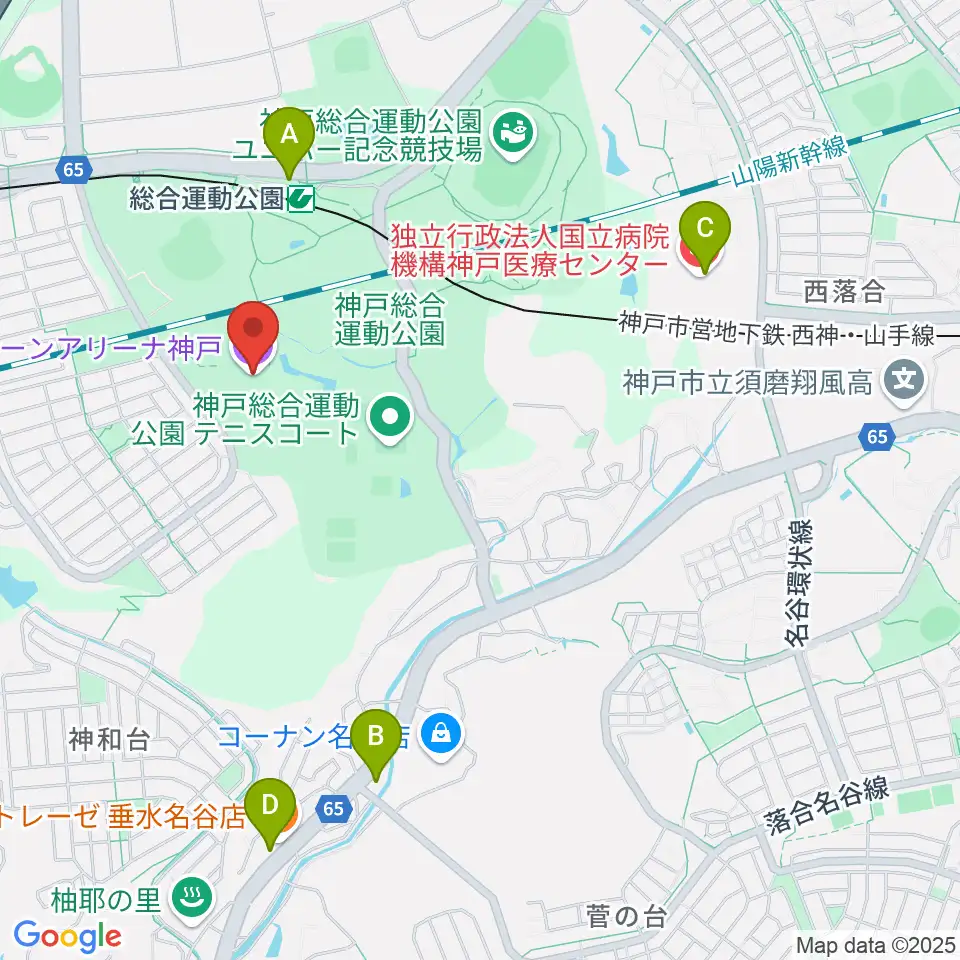 グリーンアリーナ神戸周辺のコンビニエンスストア一覧地図