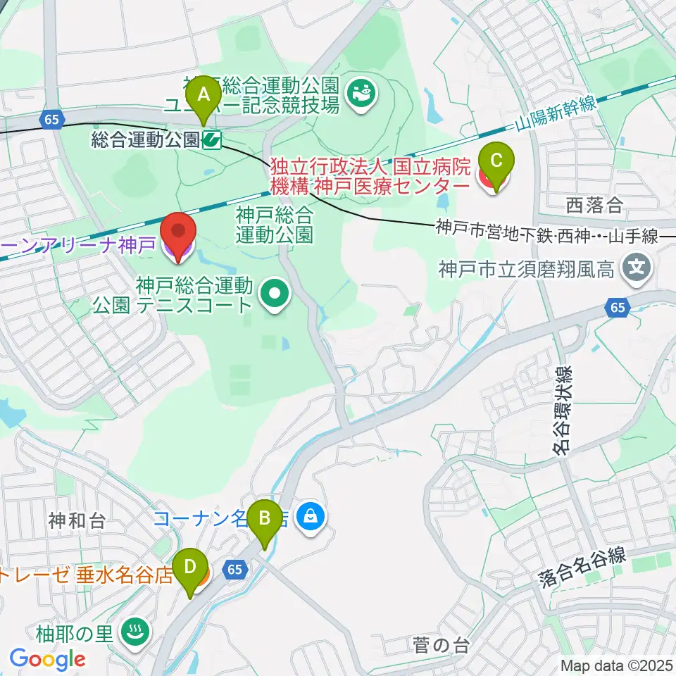 グリーンアリーナ神戸周辺のコンビニエンスストア一覧地図