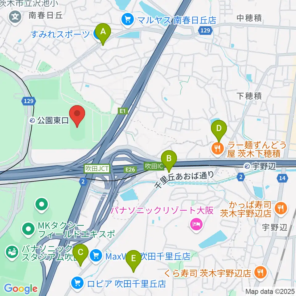 万博記念競技場周辺のコンビニエンスストア一覧地図