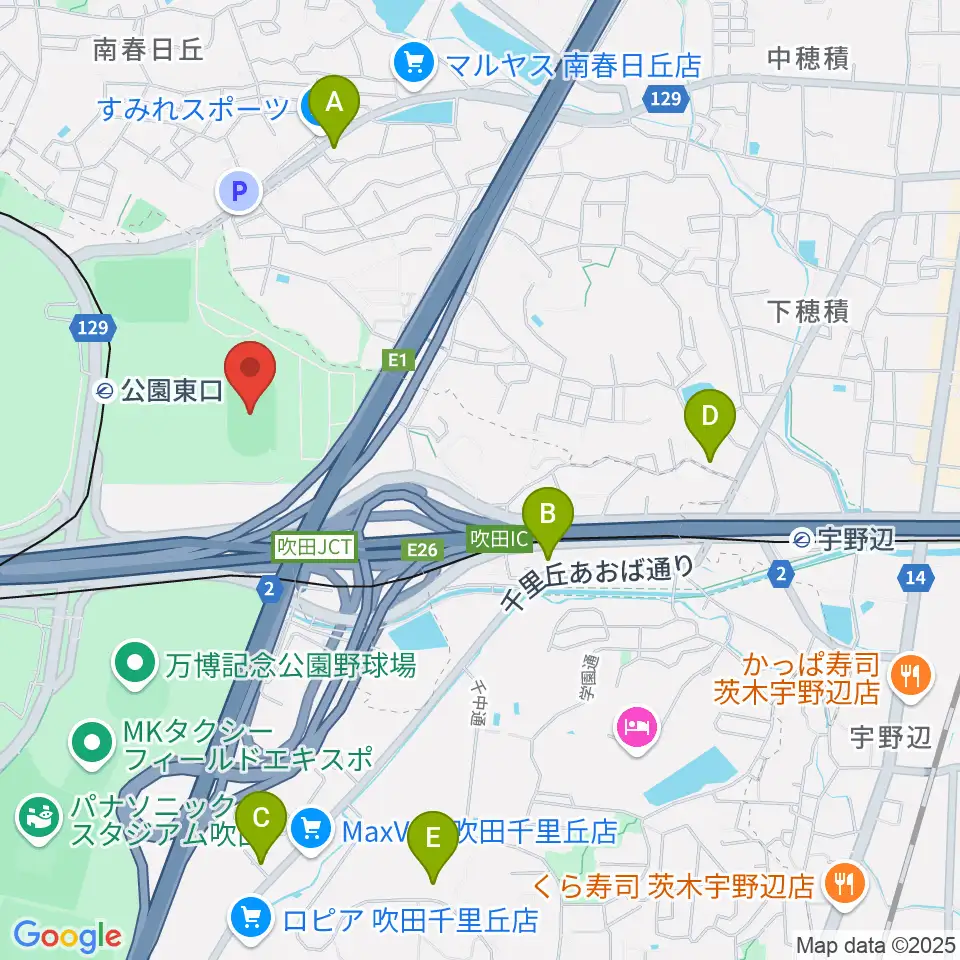 万博記念競技場周辺のコンビニエンスストア一覧地図