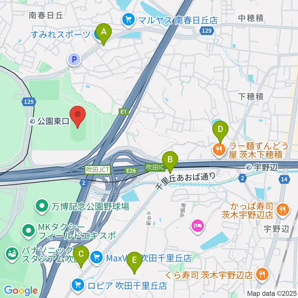 万博記念競技場周辺のコンビニエンスストア一覧地図