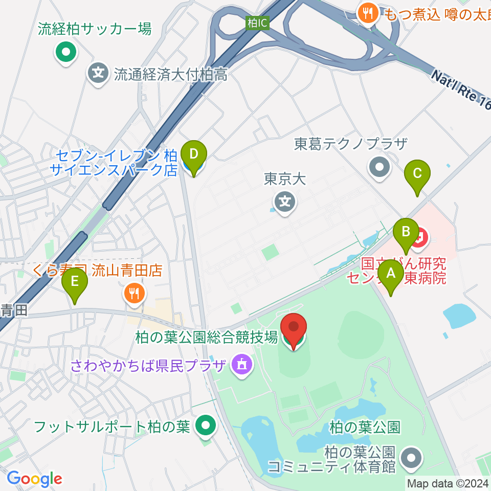 柏の葉公園総合競技場周辺のコンビニエンスストア一覧地図