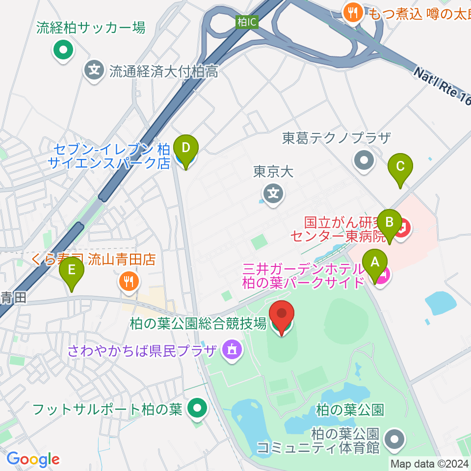 柏の葉公園総合競技場周辺のコンビニエンスストア一覧地図