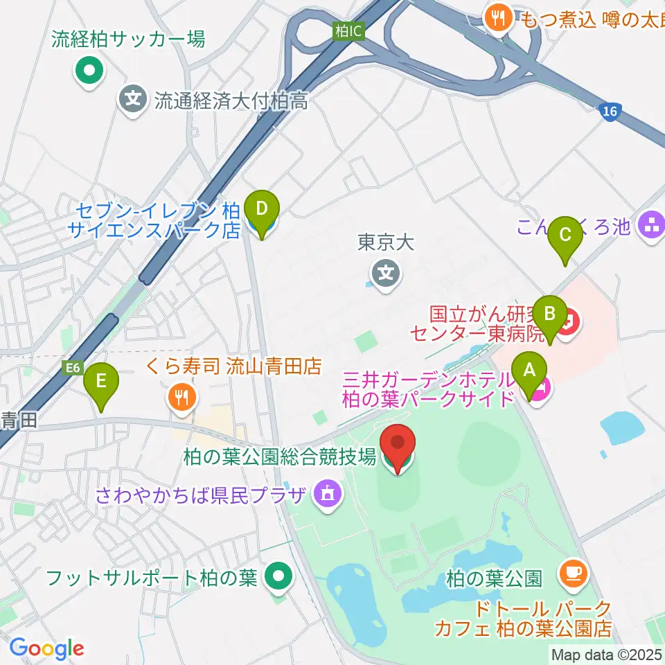 柏の葉公園総合競技場周辺のコンビニエンスストア一覧地図