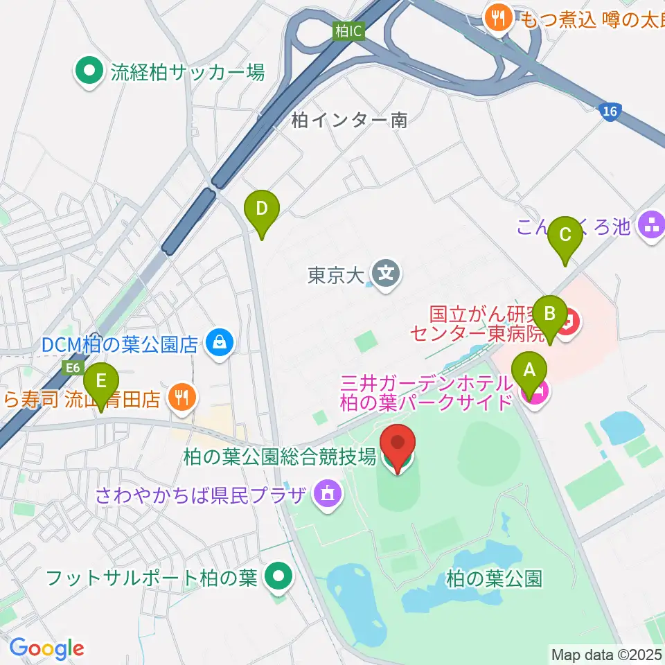 柏の葉公園総合競技場周辺のコンビニエンスストア一覧地図