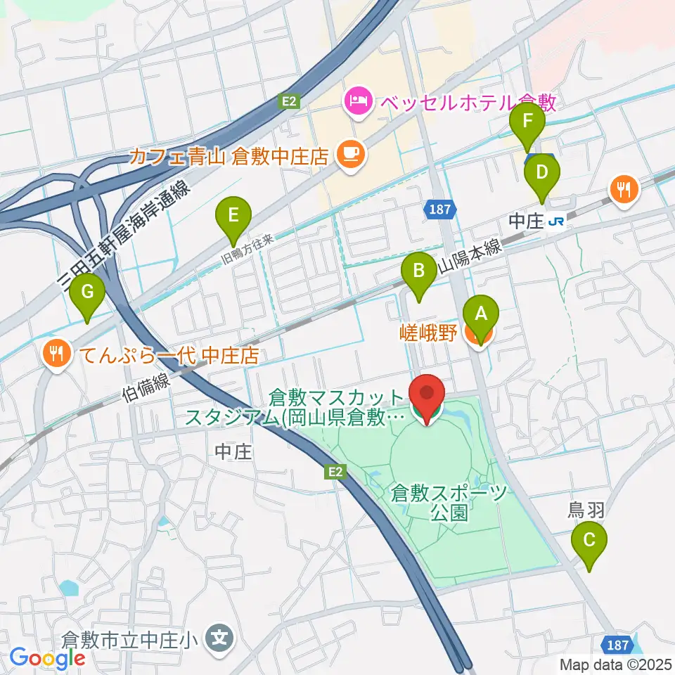 倉敷マスカットスタジアム周辺のコンビニエンスストア一覧地図