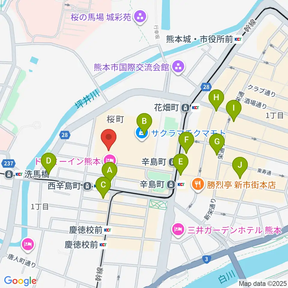 熊本城ホール周辺のコンビニエンスストア一覧地図