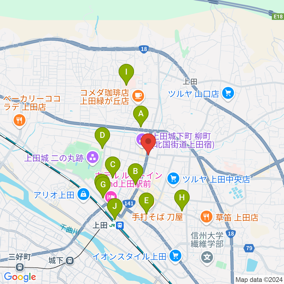 上田ラディウス周辺のコンビニエンスストア一覧地図