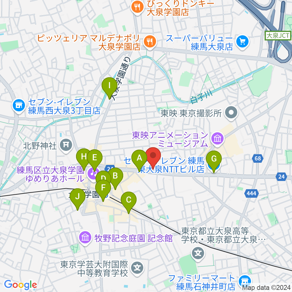 大泉学園 in F（インエフ）周辺のコンビニエンスストア一覧地図