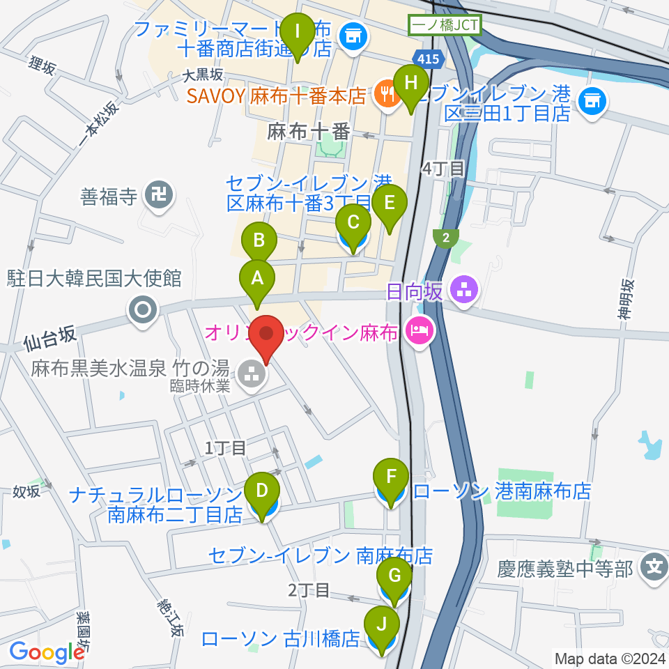 TOKYO麻布ミュージックセンター周辺のコンビニエンスストア一覧地図