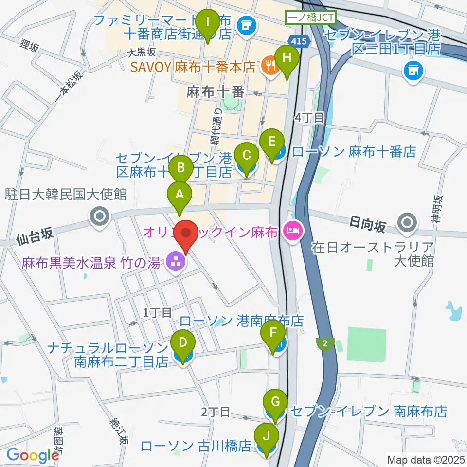TOKYO麻布ミュージックセンター周辺のコンビニエンスストア一覧地図