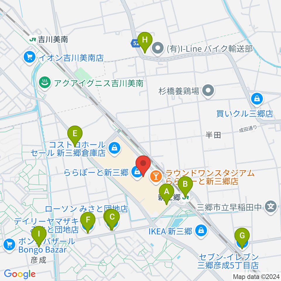 島村楽器 ららぽーと新三郷店周辺のコンビニエンスストア一覧地図