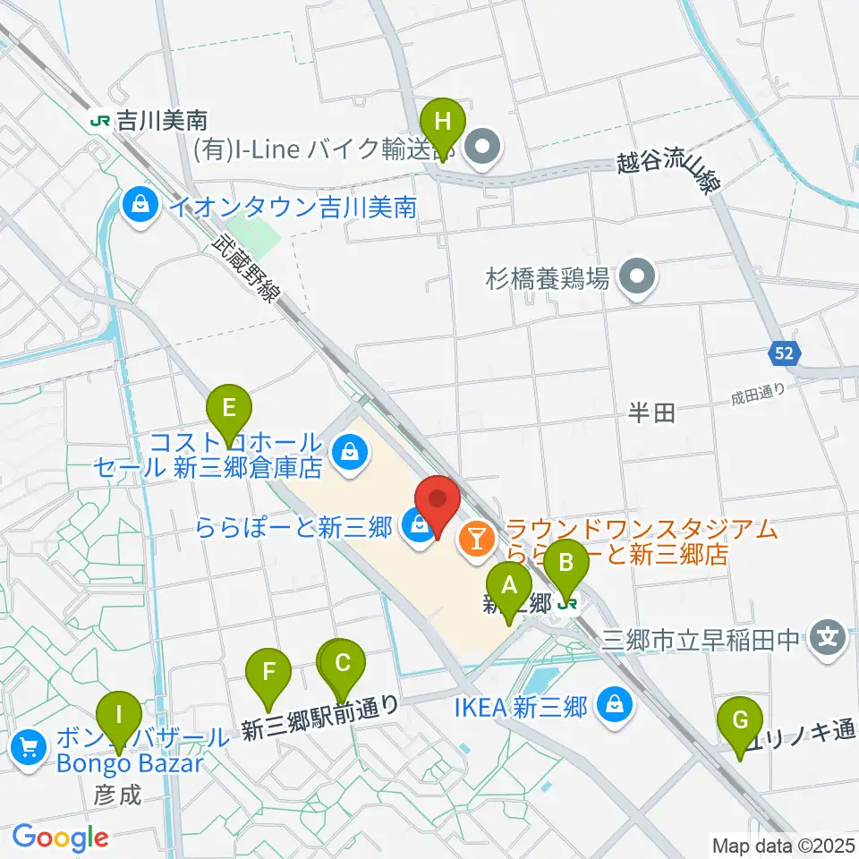島村楽器 ららぽーと新三郷店周辺のコンビニエンスストア一覧地図
