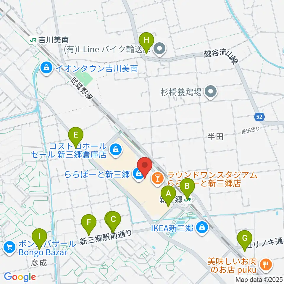 島村楽器 ららぽーと新三郷店周辺のコンビニエンスストア一覧地図