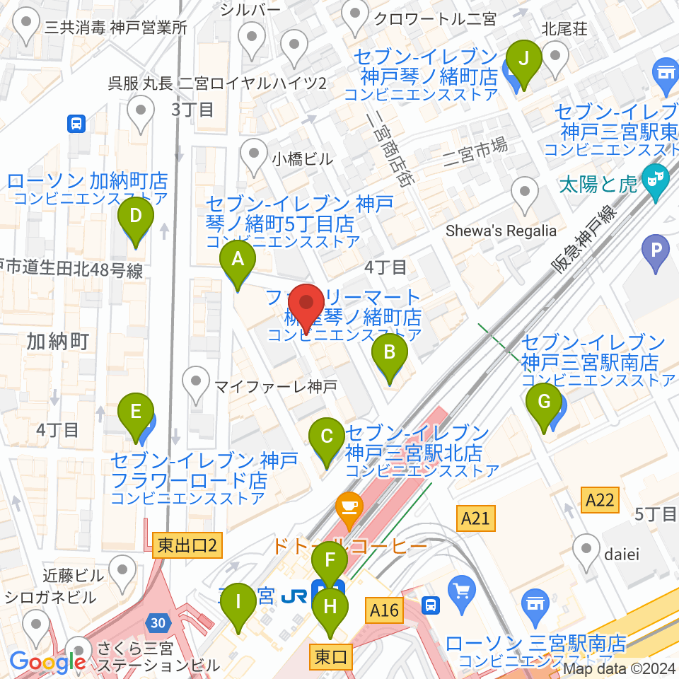 神戸三宮シアター・エートー周辺のコンビニエンスストア一覧地図