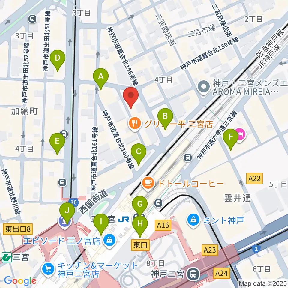 神戸三宮シアター・エートー周辺のコンビニエンスストア一覧地図