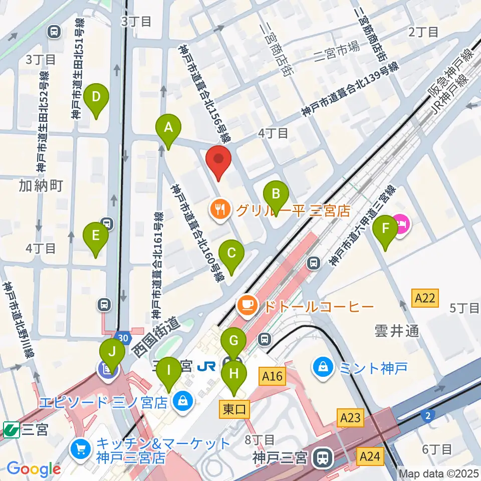 神戸三宮シアター・エートー周辺のコンビニエンスストア一覧地図