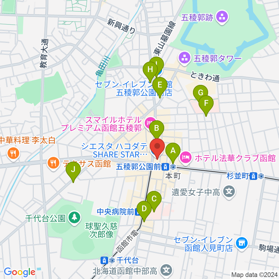 Gスクエア（函館コミュニティプラザ）周辺のコンビニエンスストア一覧地図